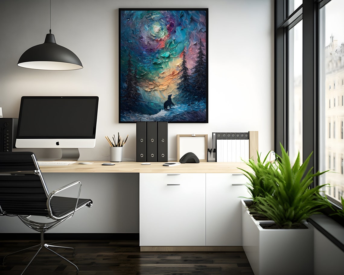 Aurora Borealis Wilderness Northern Lights Instant Art Poster Polar Bear Versatile Sizes Colorful Impasto Print 6 - Image 2