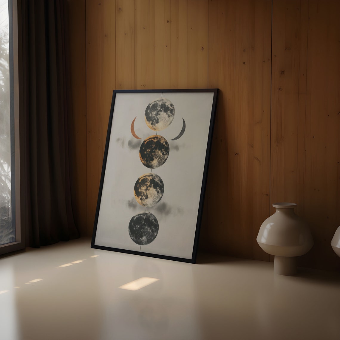 Four Moons Stacked Smoky Clouds Crescent Abstract Art Poster - Image 2