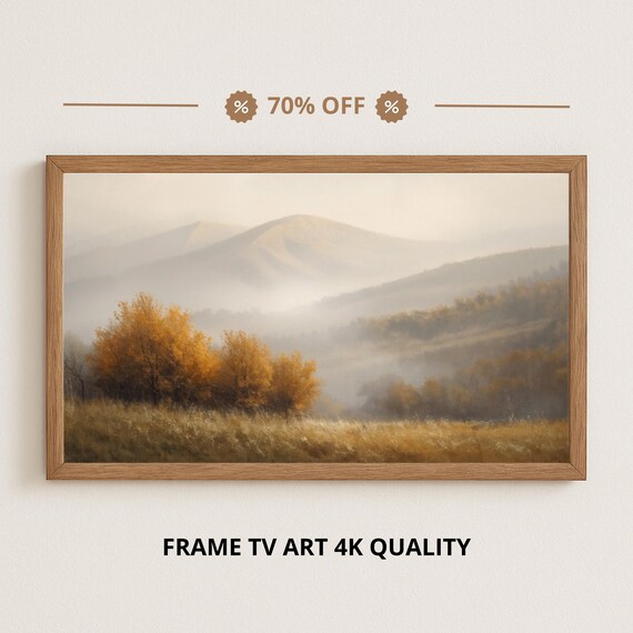 Samsung Frame Tv Art 4k Foggy Autumn Ridge Fall Oil Painting Landscape Nature Wall Decor 3840x2160