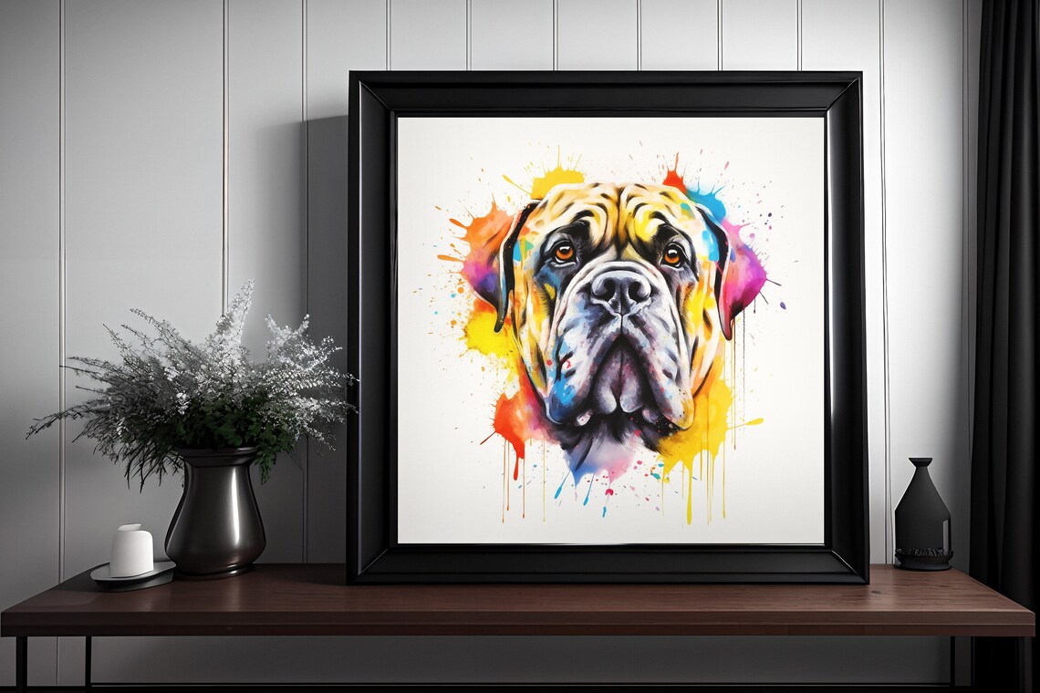 English Mastiff Watercolor Wall Art Funny Bathroom Print Watercolor Splatter Art Bathroom Art Watercolor Dog Art