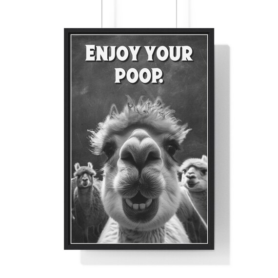 Alpaca Selfie Framed Close-Up Enjoy Your Poop Funny Bathroom Poster