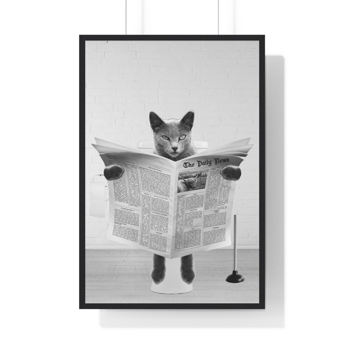 Funny Russian Blue Cat Reading The Daily News On The Toilet Poster