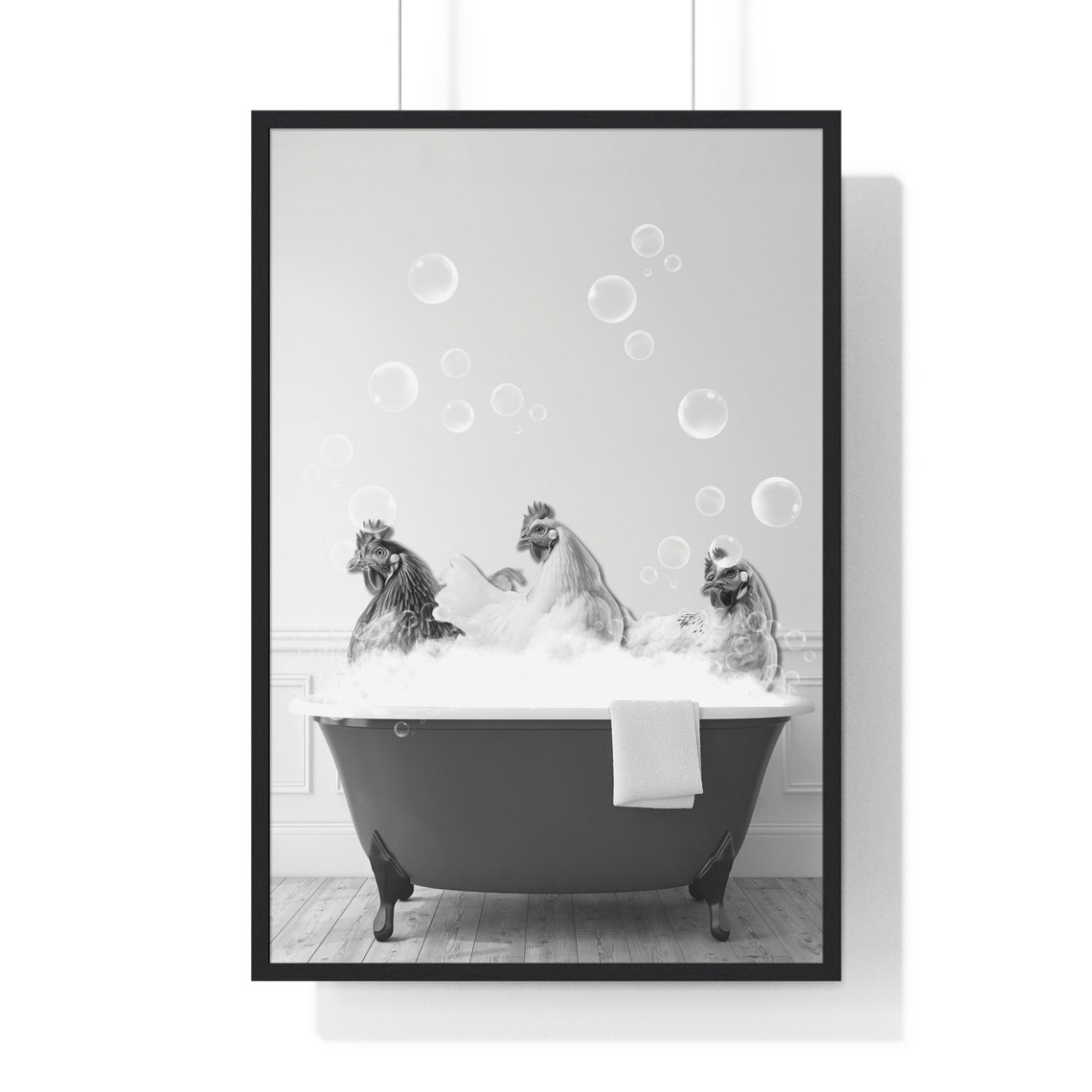 Three Funny Chickens Enjoying Bubble Bath Bathroom Wall Decor Poster