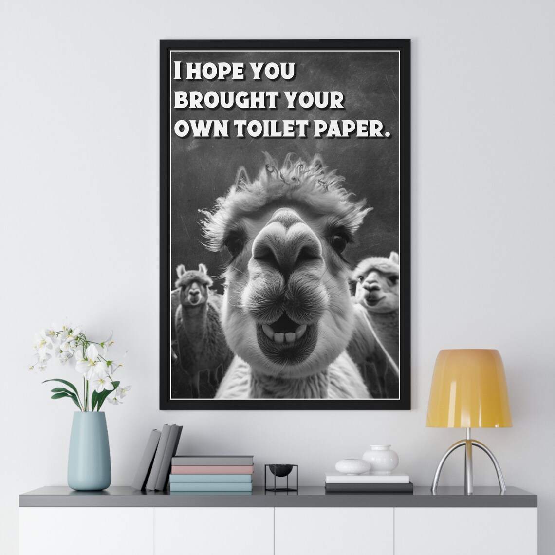Alpaca Selfie Framed Close-Up Your Own Toilet Paper Funny Bathroom Poster - Image 2
