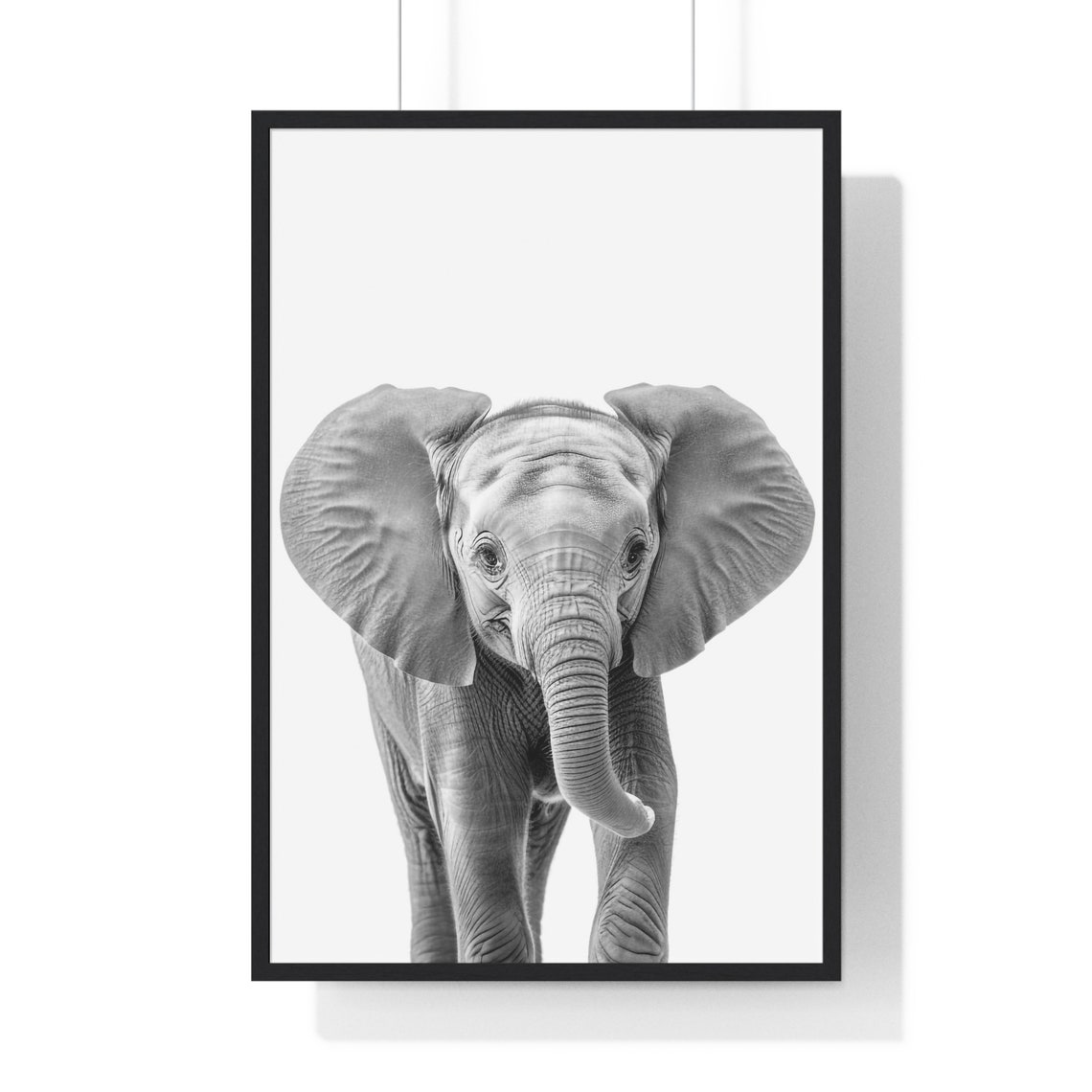 Sweet Baby Elephant Portrait in Black and White Nursery Style Poster - Image 2