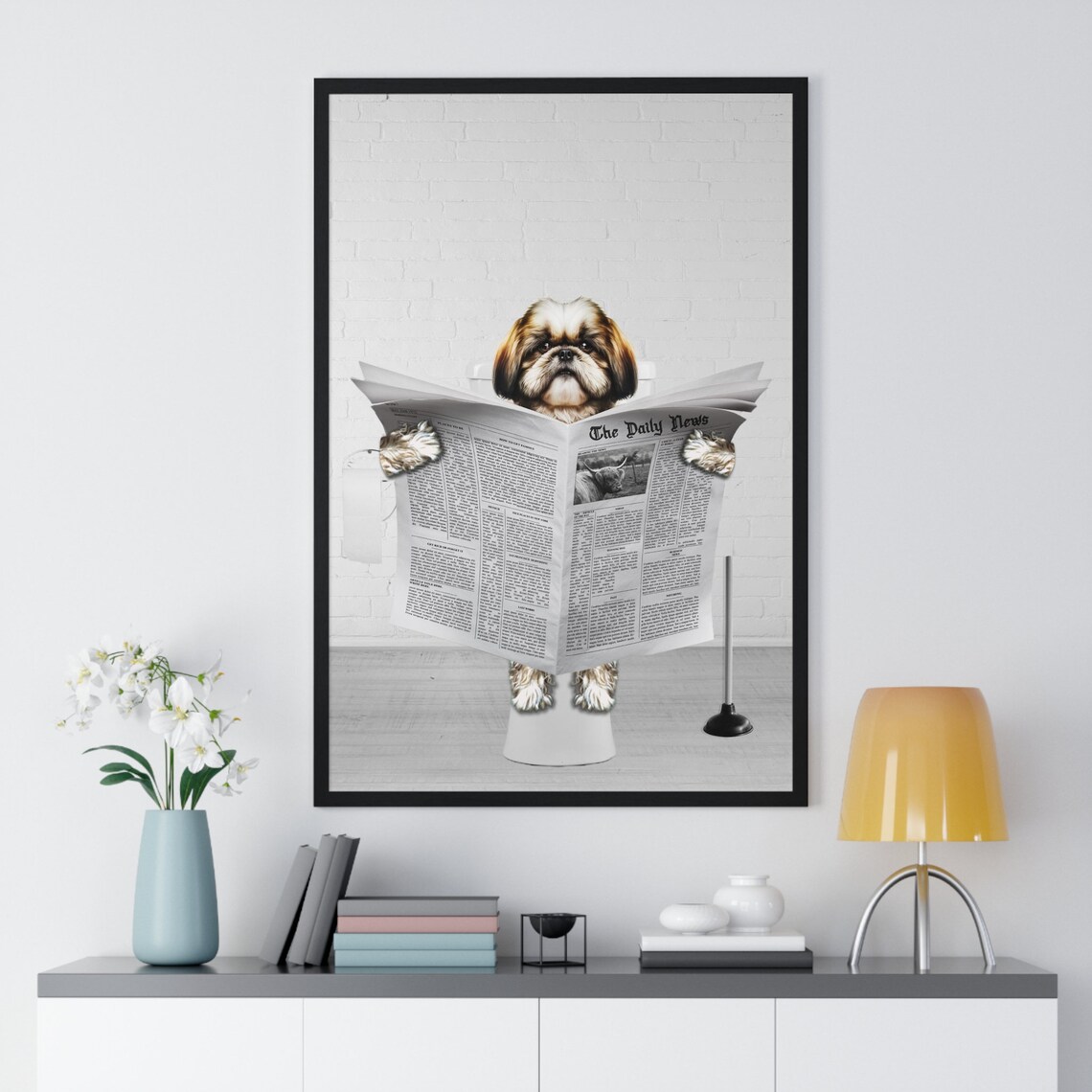 Shih Tzu Art Funny Bathroom Print Toilet Poster Bathroom Art Shih Tzu Whimsical Animal Art - Image 2