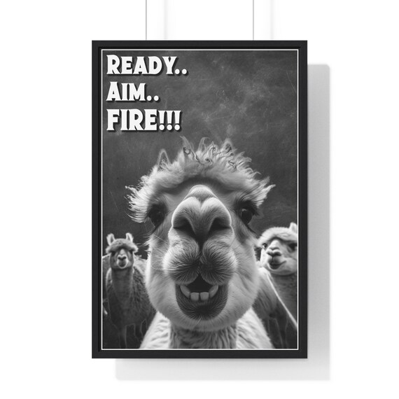 Alpaca Selfie Framed Close-Up Ready Aim Fire Funny Bathroom Quote Poster