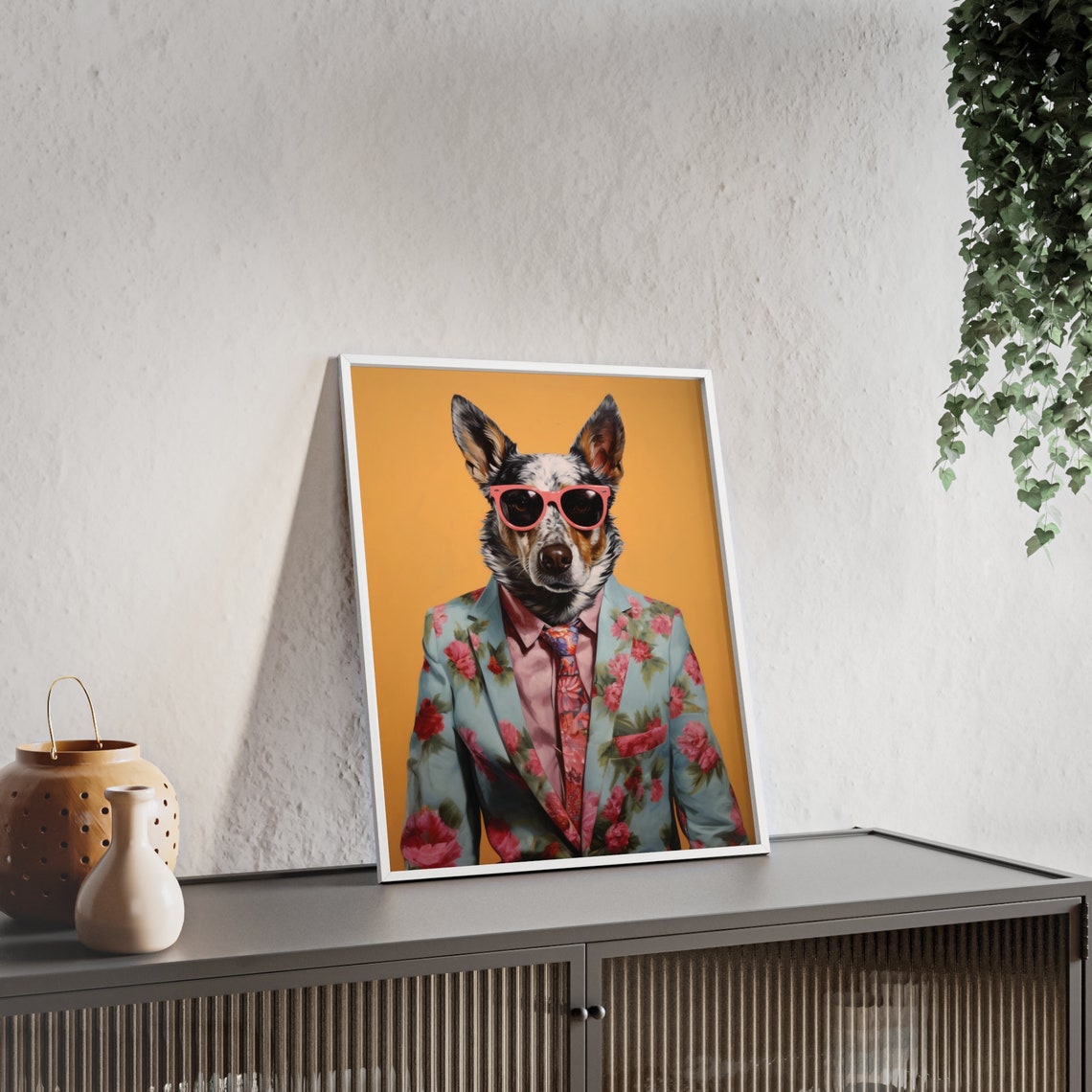 Australian Cattle Dog in a Floral Suit Funny Portrait Poster - Image 2