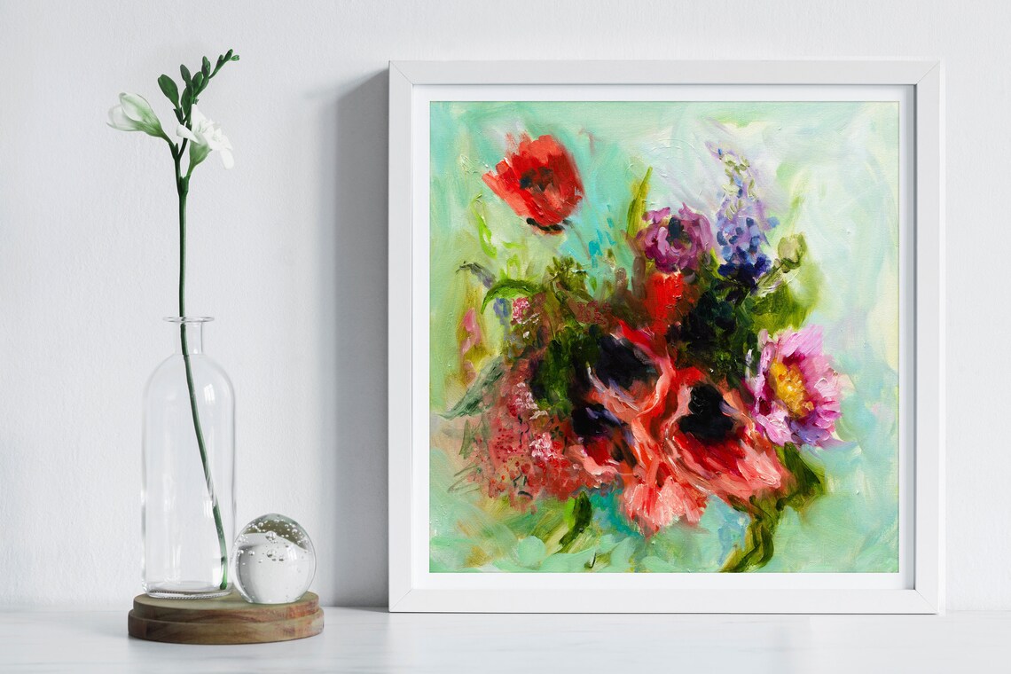 Poppies Bouquet Painting by Katie Jobling, Art Print