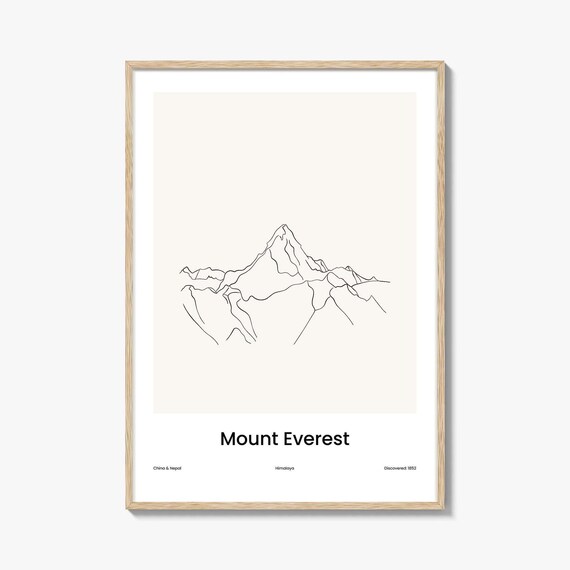 Mount Everest Himalaya World Peak Minimalist Line Drawing Poster