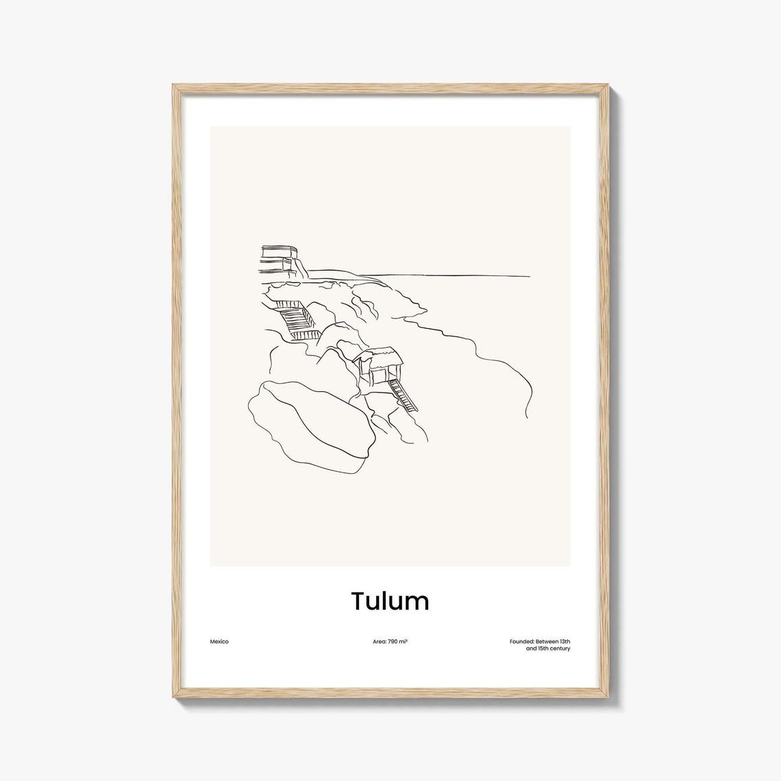 Tulum Mexico Mayan Ruins Cliff One Line Minimalist Drawing Poster