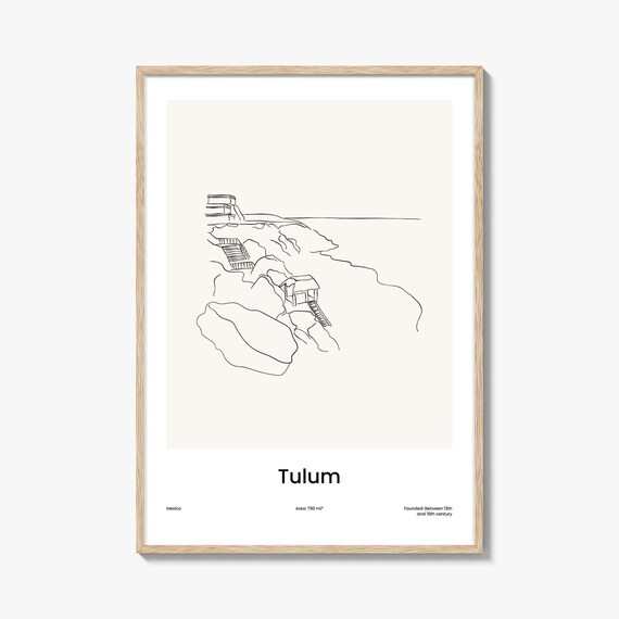 Tulum Mexico Mayan Ruins Cliff One Line Minimalist Drawing Poster