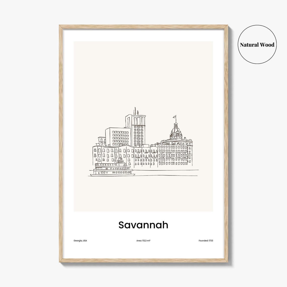 Savannah Georgia Minimalist Line Drawing Waterfront City Poster - Image 2