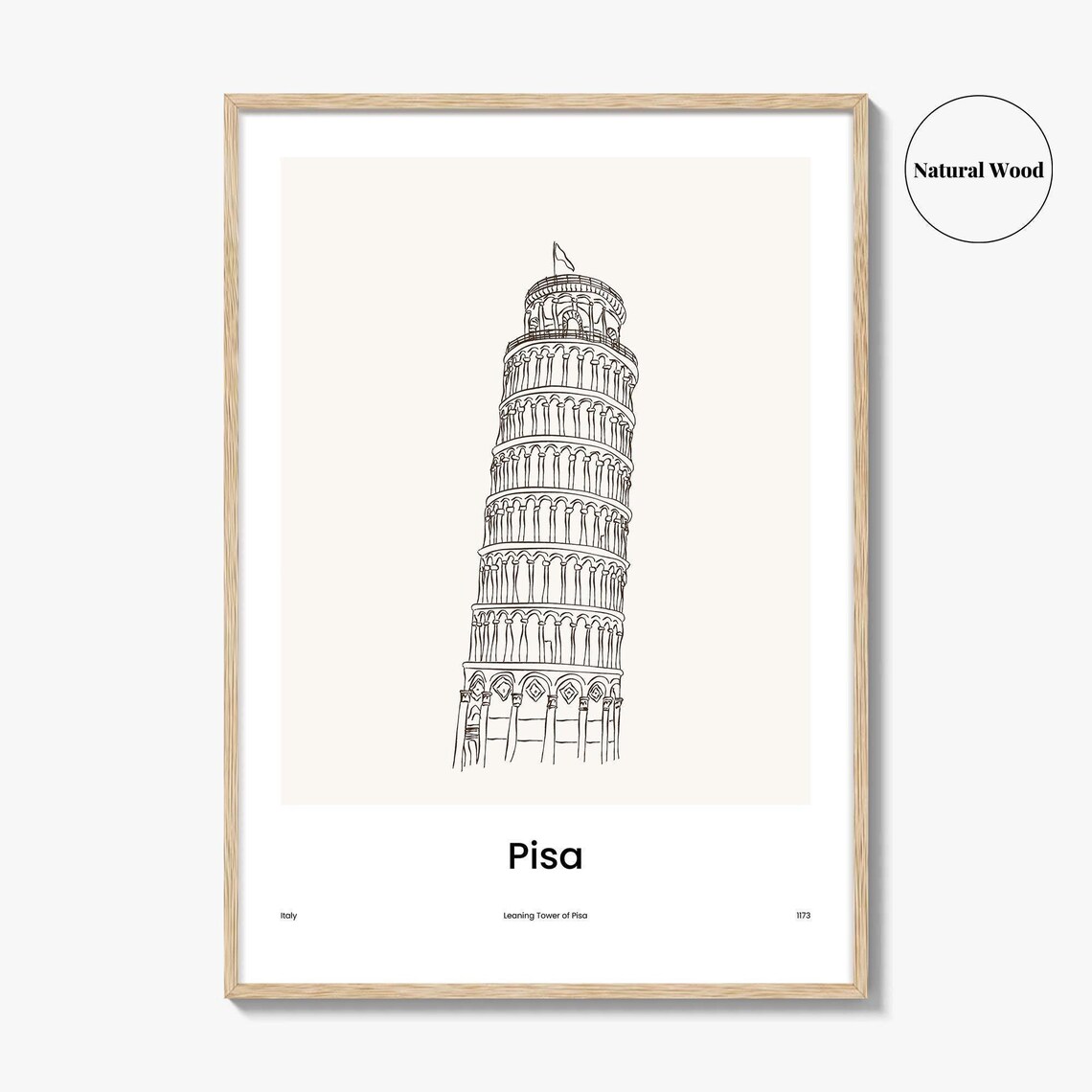 Pisa Italy Leaning Tower of Pisa Minimalist One Line Art Poster - Image 2
