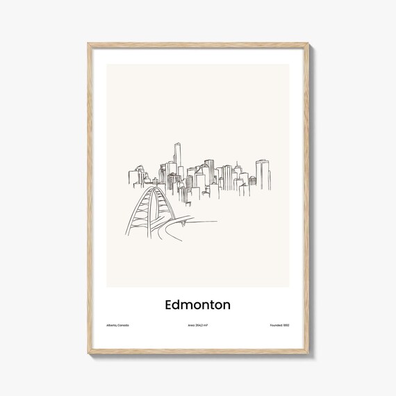 Edmonton Canada Minimal Line Art Skyline Bridge Sketch Poster