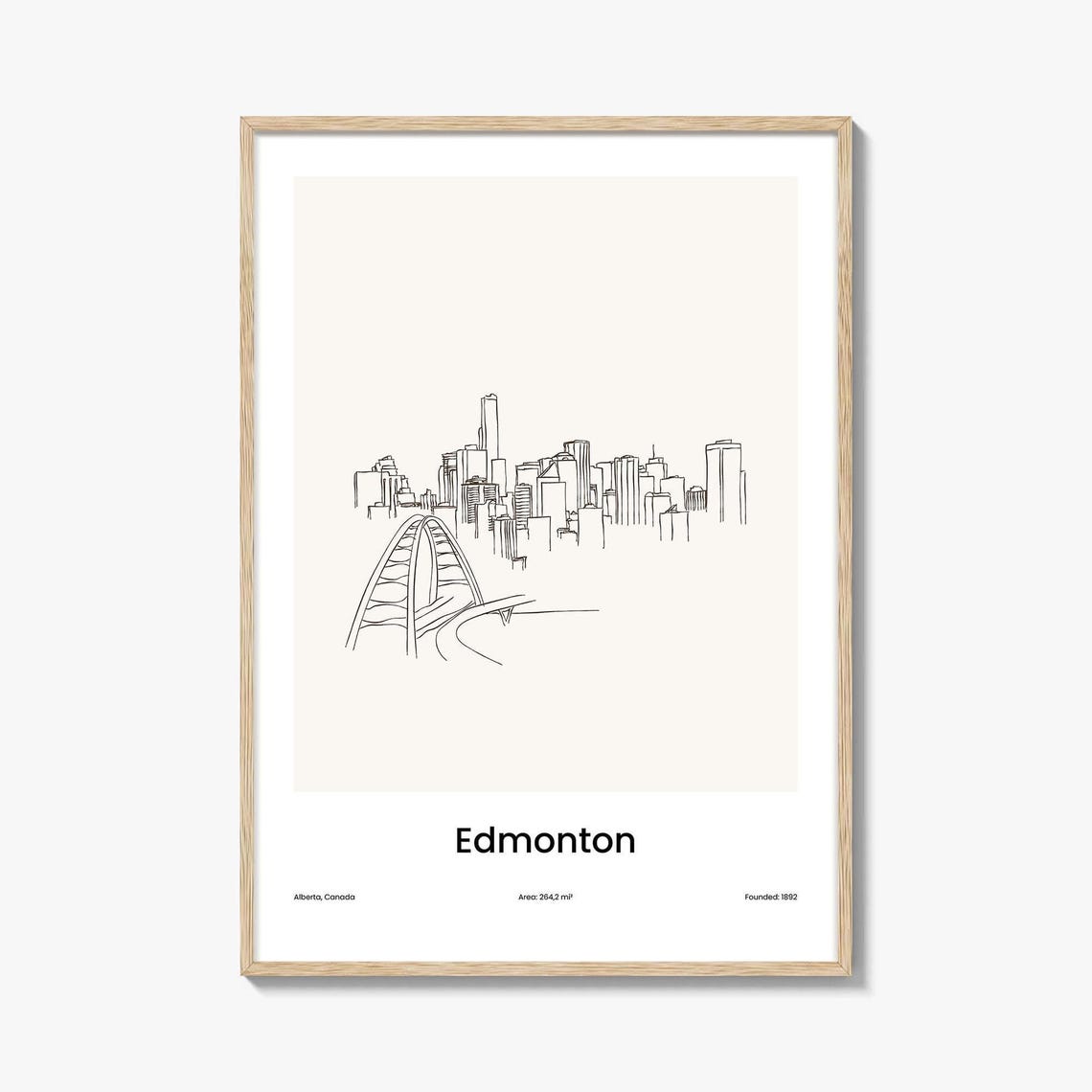 Edmonton Canada Minimal Line Art Skyline Bridge Sketch Poster