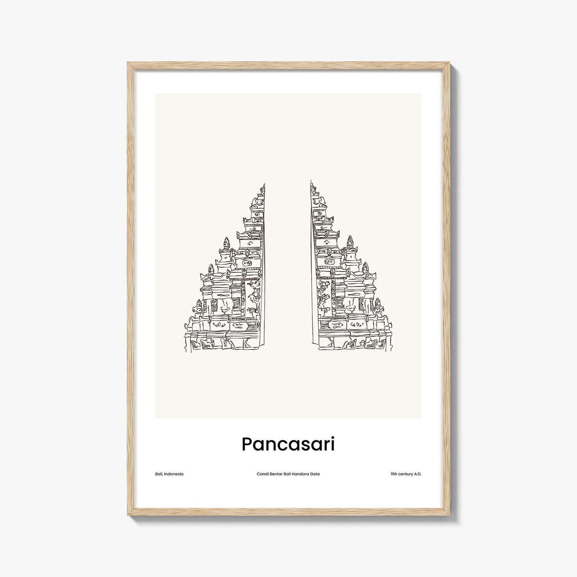 Pancasari Bali Minimal Line Art Candi Bentar Split Gate Poster