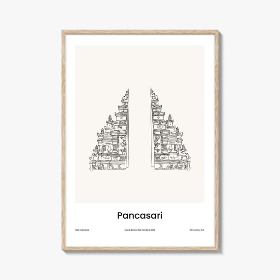 Pancasari Bali Minimal Line Art Candi Bentar Split Gate Poster