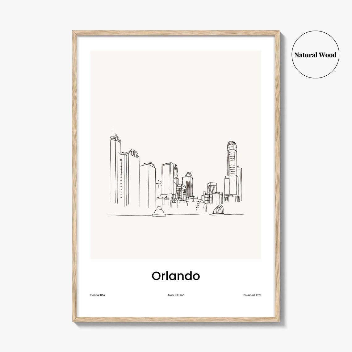 Orlando Florida USA Downtown Skyline One Line Drawing Poster - Image 2