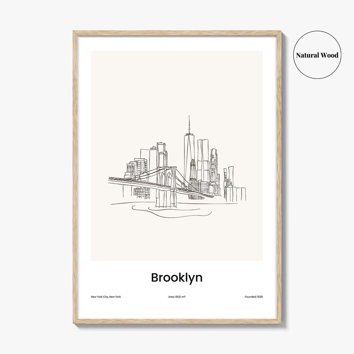 Brooklyn New York Bridge Minimalist Line Drawing Skyline Poster - Image 2