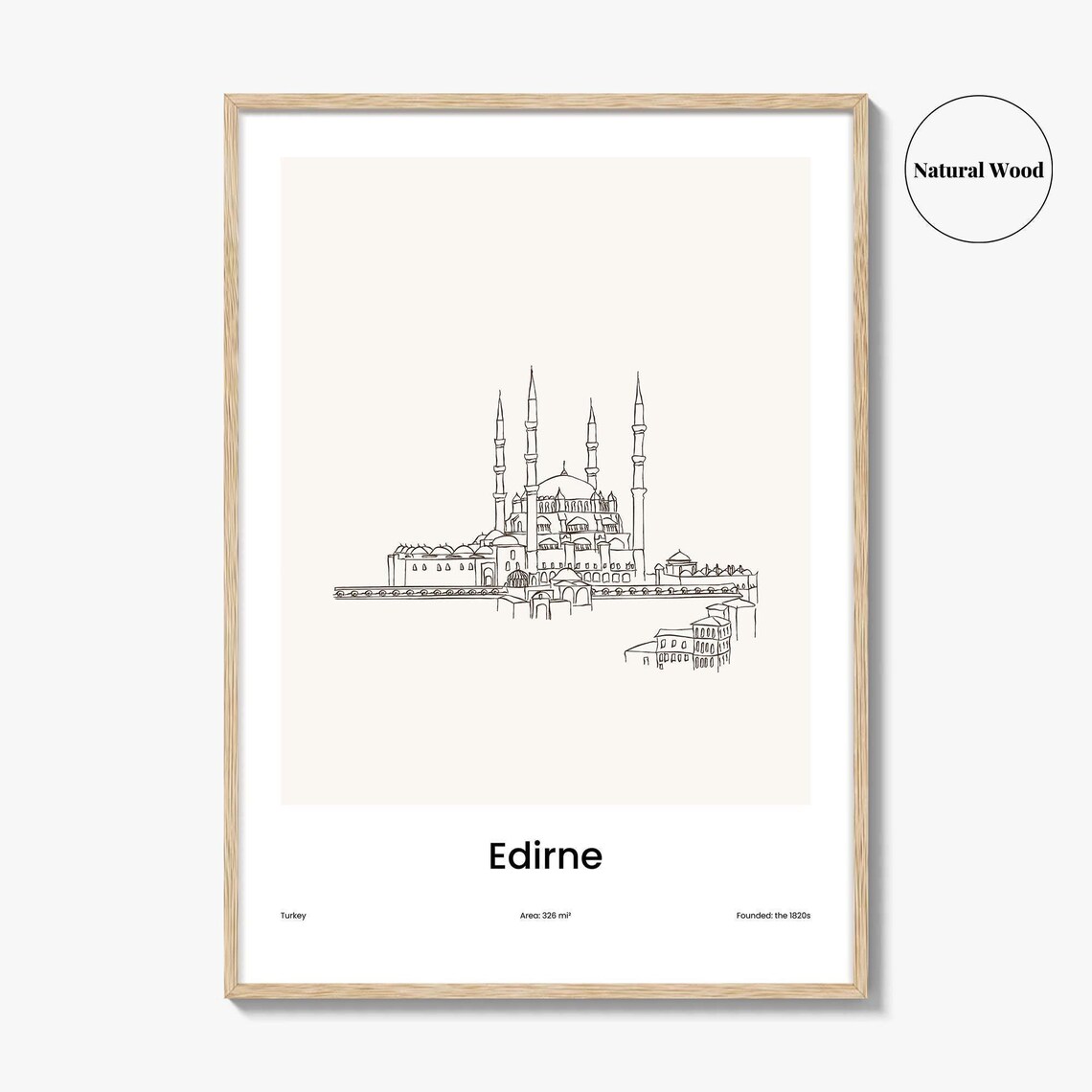 Edirne Turkey Grand Mosque Minarets One Line Drawing Art Poster - Image 2