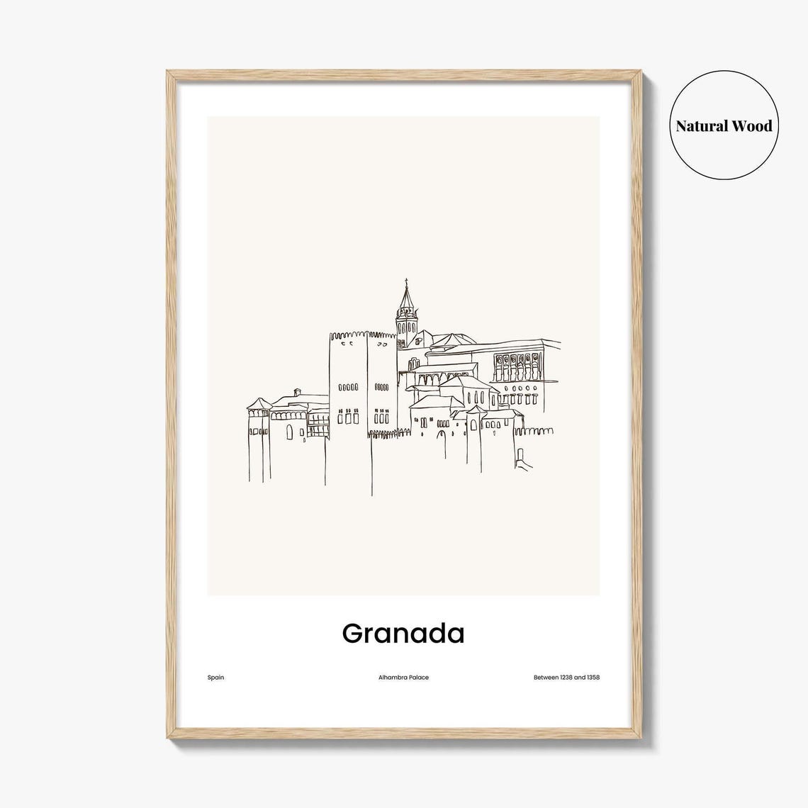 Granada Spain Alhambra Palace Minimalist Line Drawing Art Poster - Image 2
