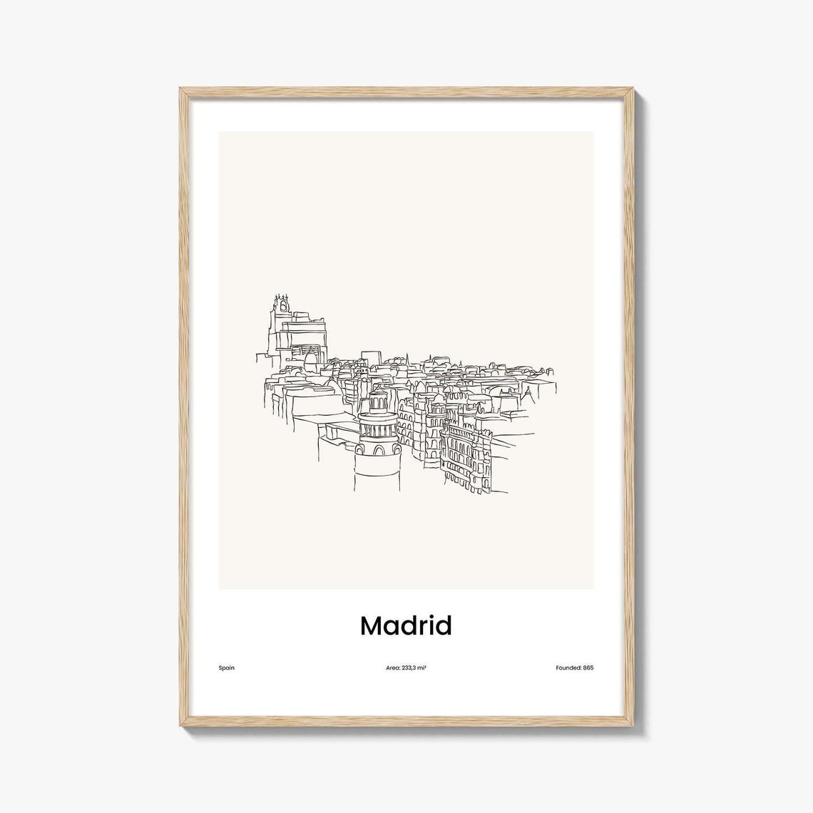 Madrid Spain Historic Old Town Minimalist Line Drawing Poster
