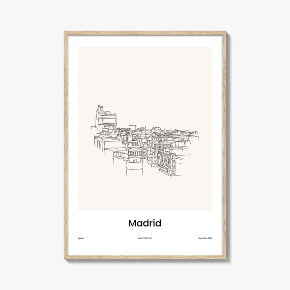 Madrid Spain Historic Old Town Minimalist Line Drawing Poster
