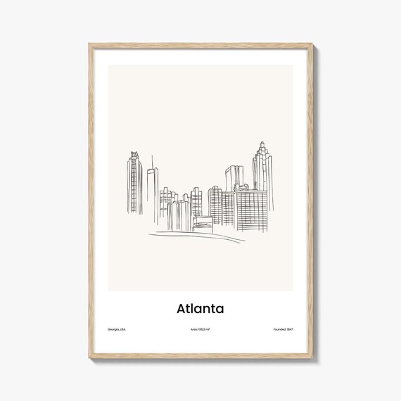 Atlanta Georgia USA Downtown Skyline One Line Drawing Poster