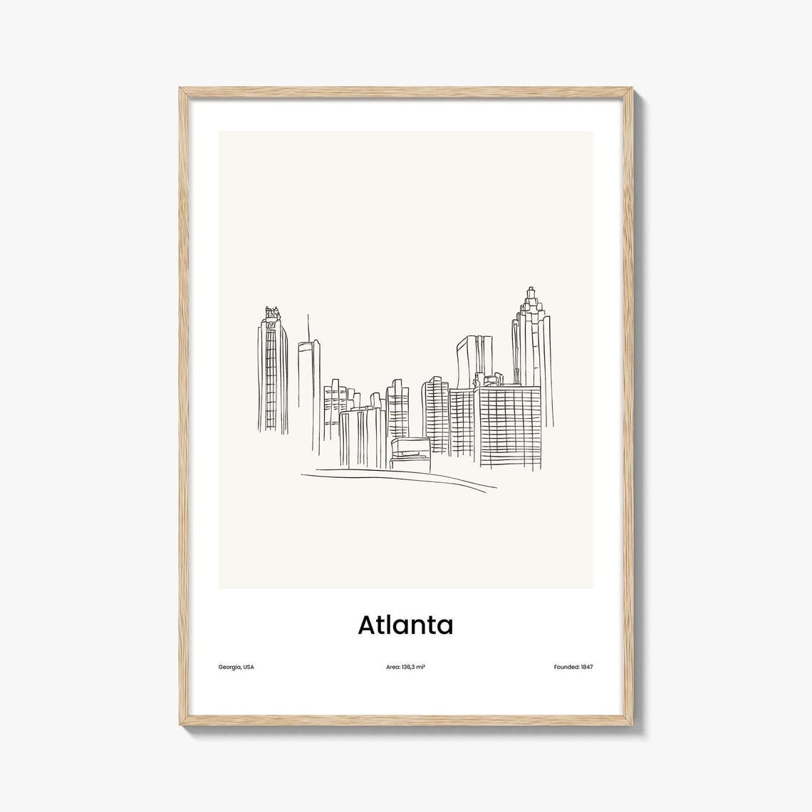Atlanta Georgia USA Downtown Skyline One Line Drawing Poster