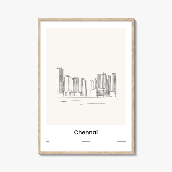 Chennai India Minimalist Line Drawing Modern City Skyline Poster