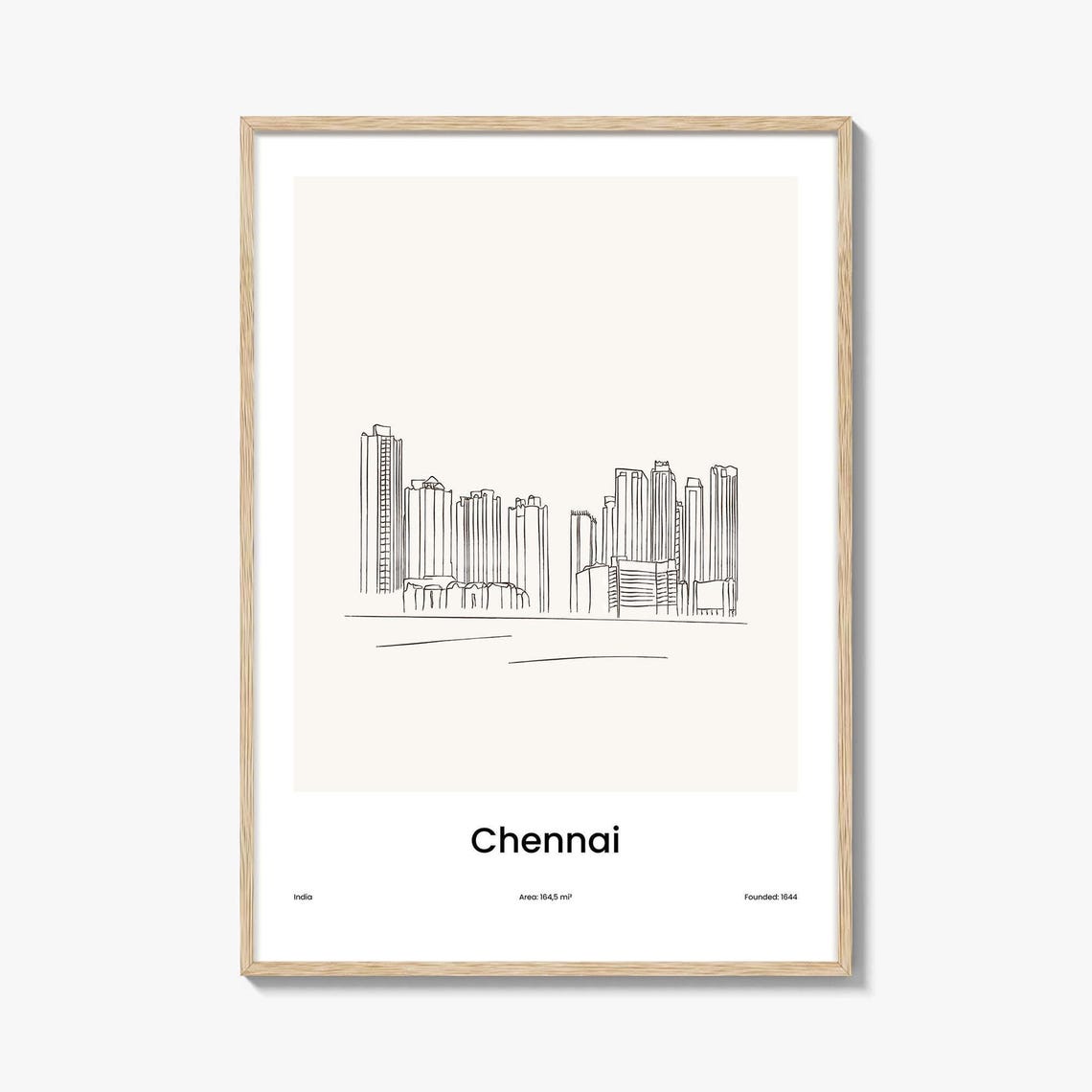 Chennai India Minimalist Line Drawing Modern City Skyline Poster