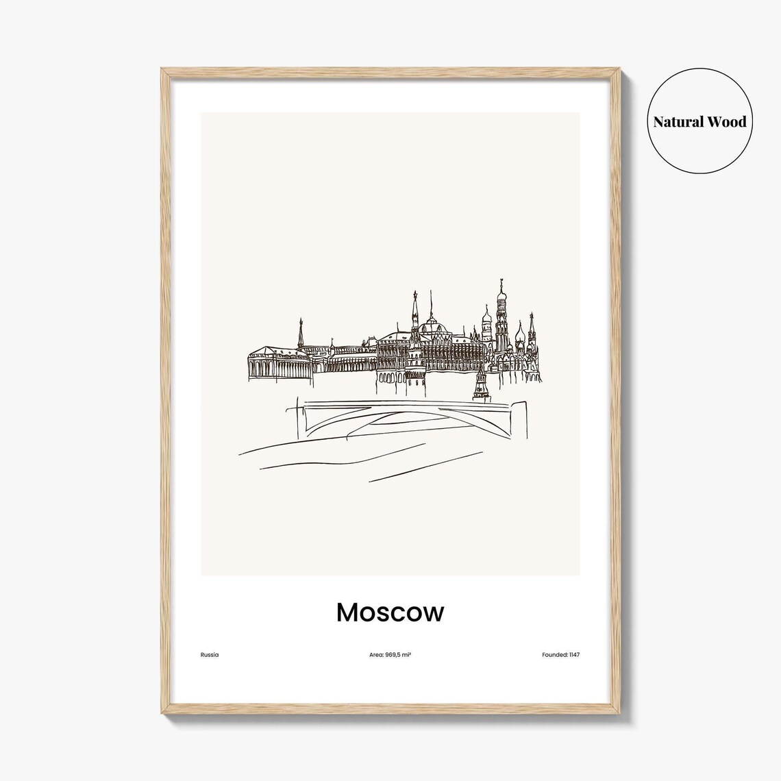 Moscow Russia Kremlin Minimalist Line Drawing Landmark Poster - Image 2