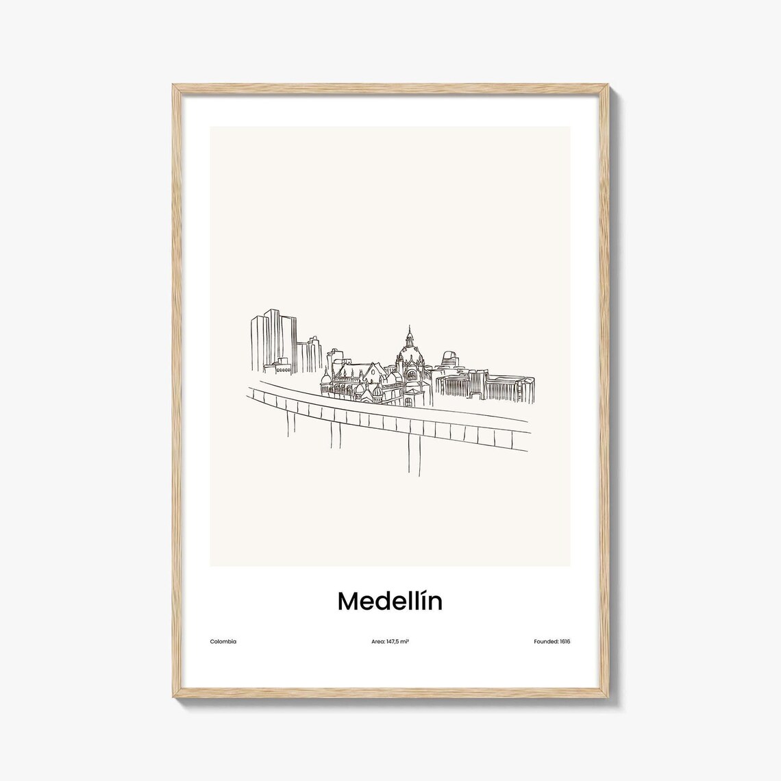 Medellin Colombia City Skyline Minimalist Line Drawing Art Poster