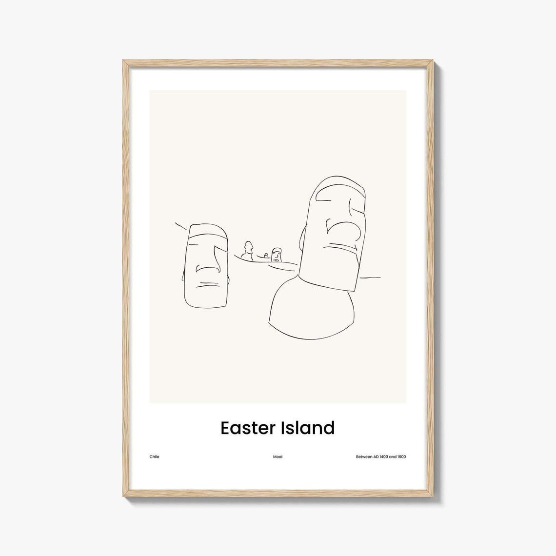 Easter Island Chile Moai Statues Minimalist Line Drawing Art Poster