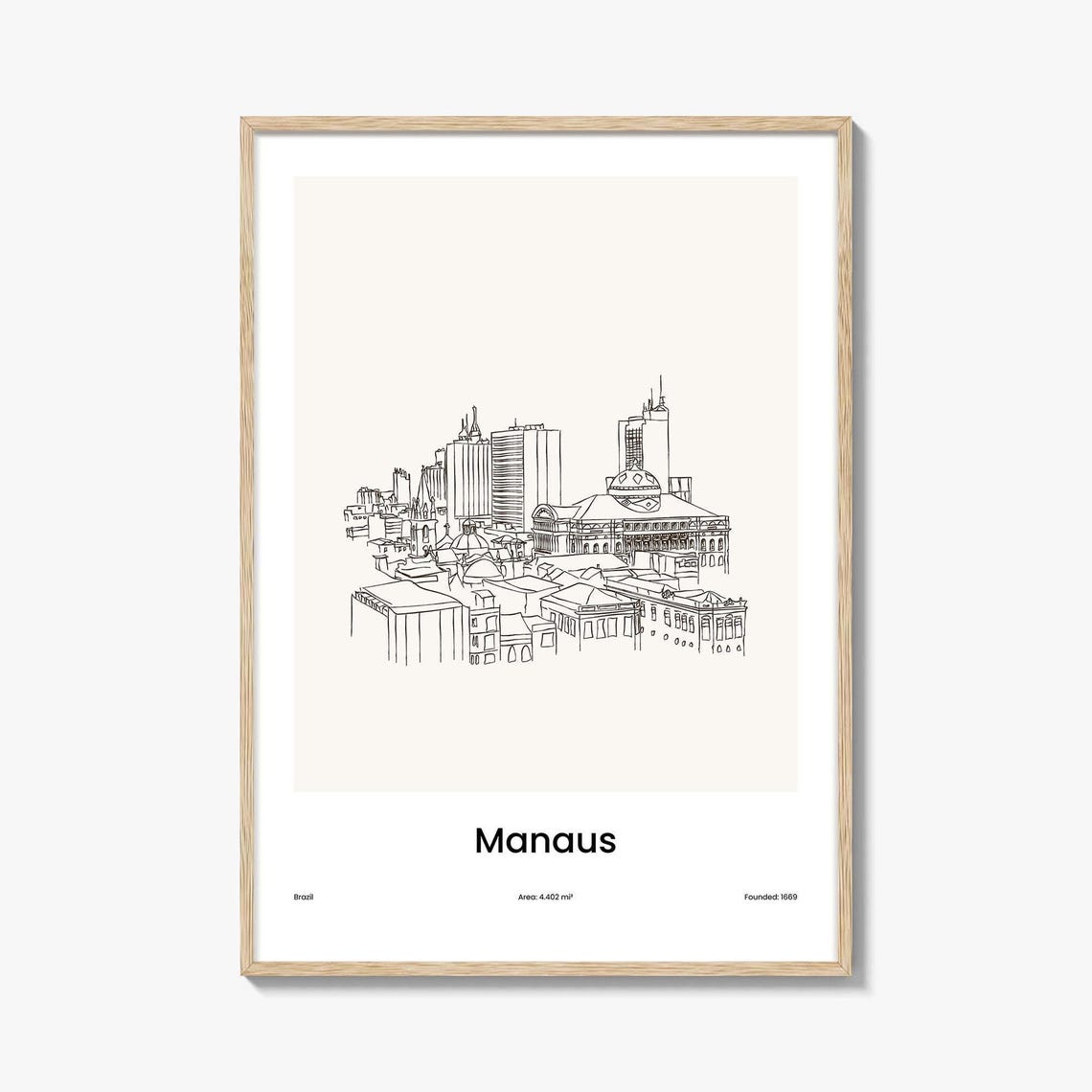 Manaus Brazil Amazon City Minimalist Line Drawing Skyline Poster