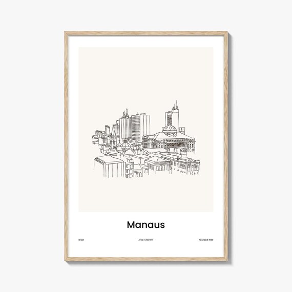 Manaus Brazil Amazon City Minimalist Line Drawing Skyline Poster