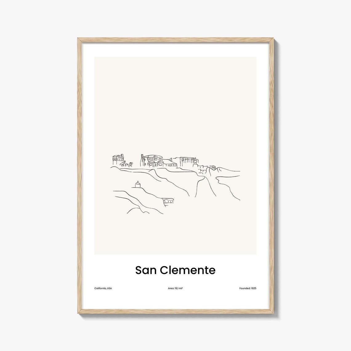 San Clemente California Minimalist One Line Drawing Coast Poster