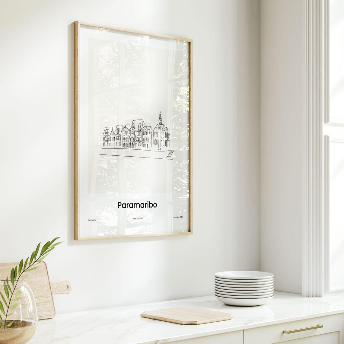 Paramaribo Suriname Minimalist Line Drawing Townhouses Poster - Image 6