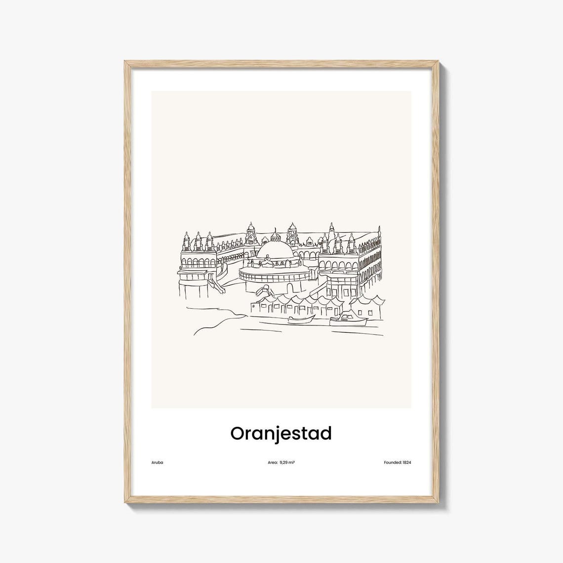 Oranjestad Aruba Minimalist Line Drawing Harbor Market Poster