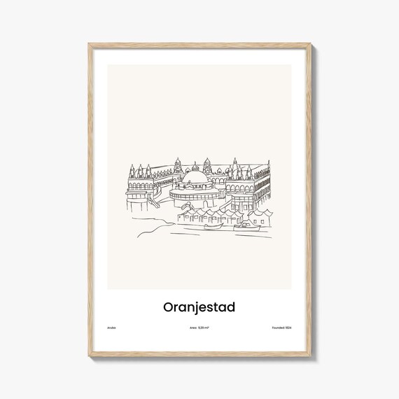 Oranjestad Aruba Minimalist Line Drawing Harbor Market Poster