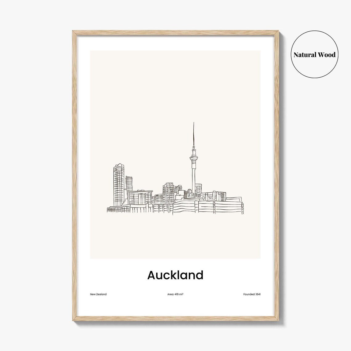 Auckland New Zealand One Line Drawing Sky Tower Minimalist Art Poster - Image 2