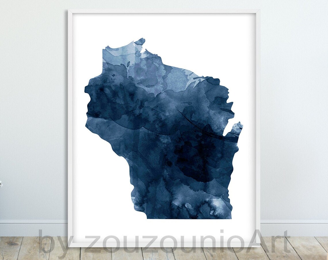 Wisconsin State Map, Watercolor Modern Poster