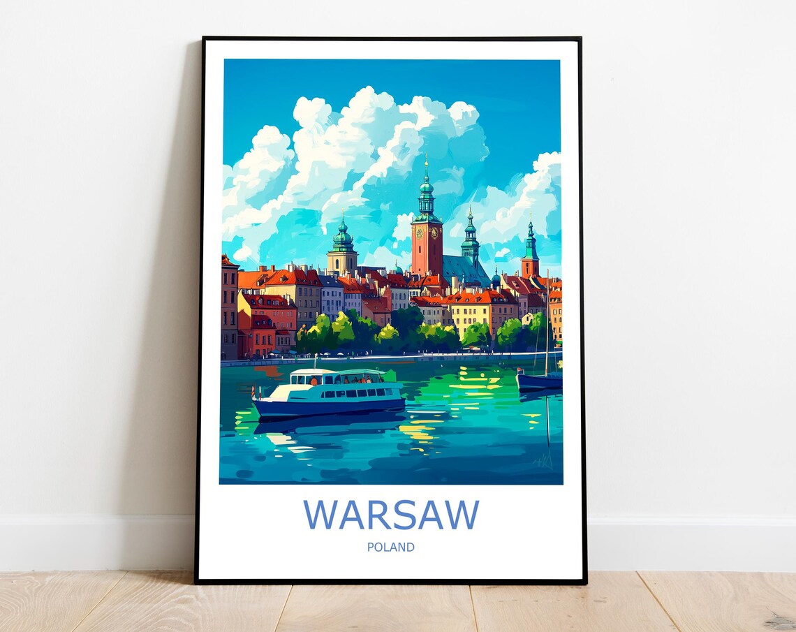 Warsaw Poland Old Town Riverside And Royal Castle Travel Poster