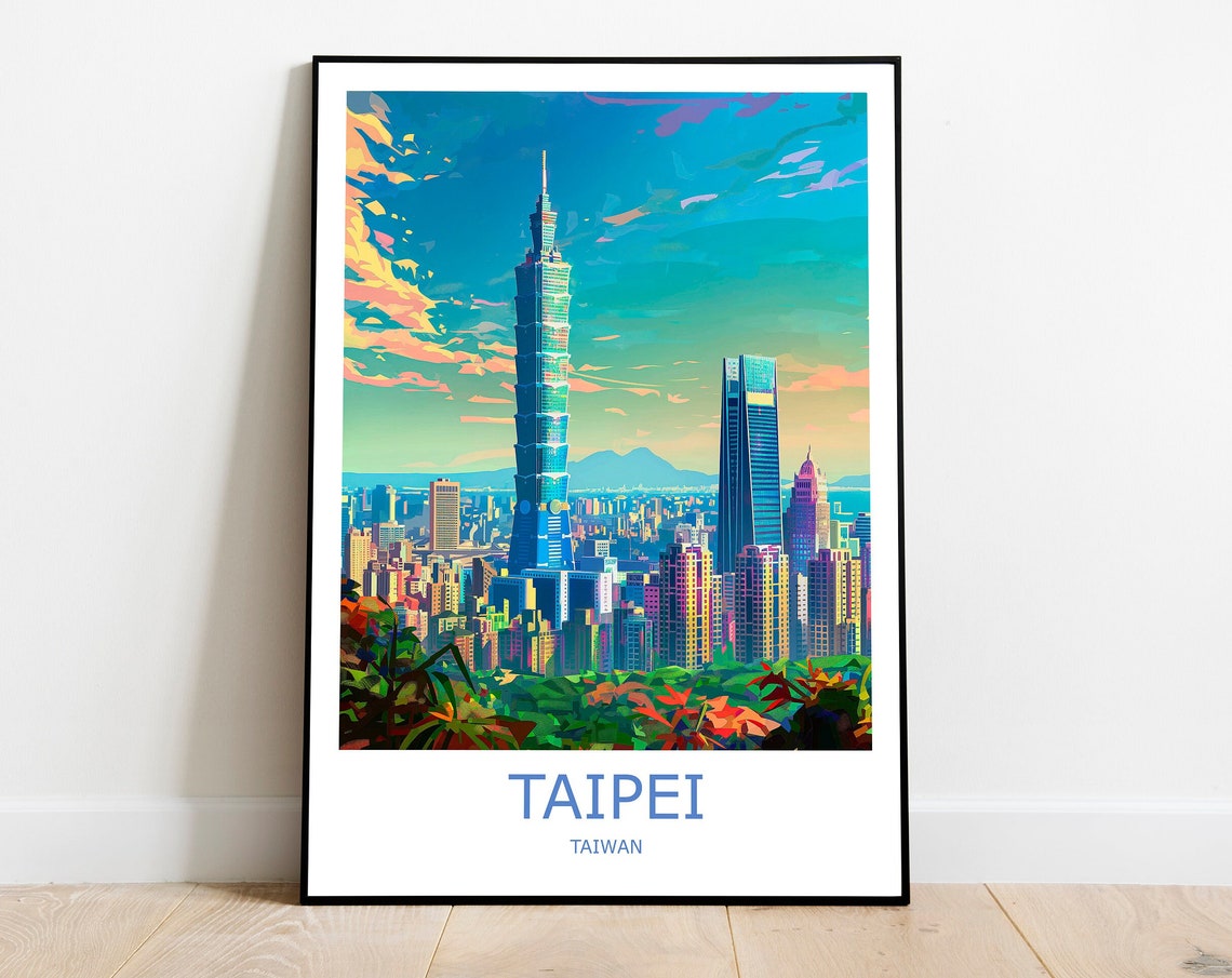 Taipei 101 Skyscraper Sunset City Skyline Taiwan Travel Poster