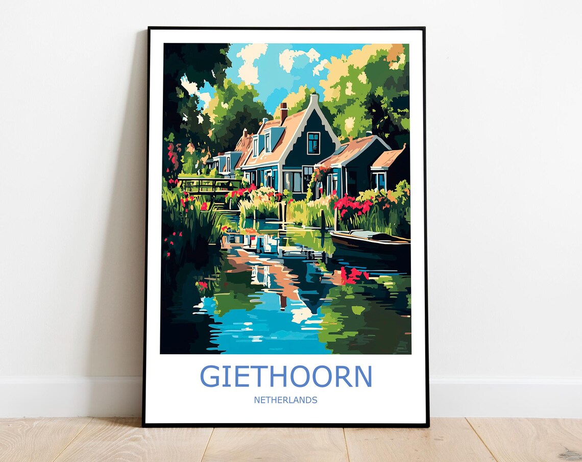 Giethoorn Netherlands Canal Cottages And Flower Gardens Poster
