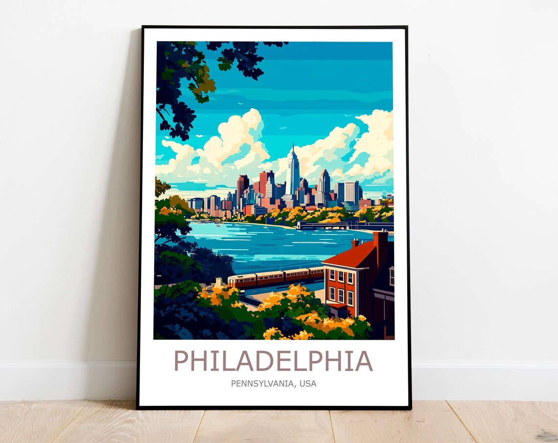 Philadelphia Pennsylvania Skyline Over The River Travel Poster