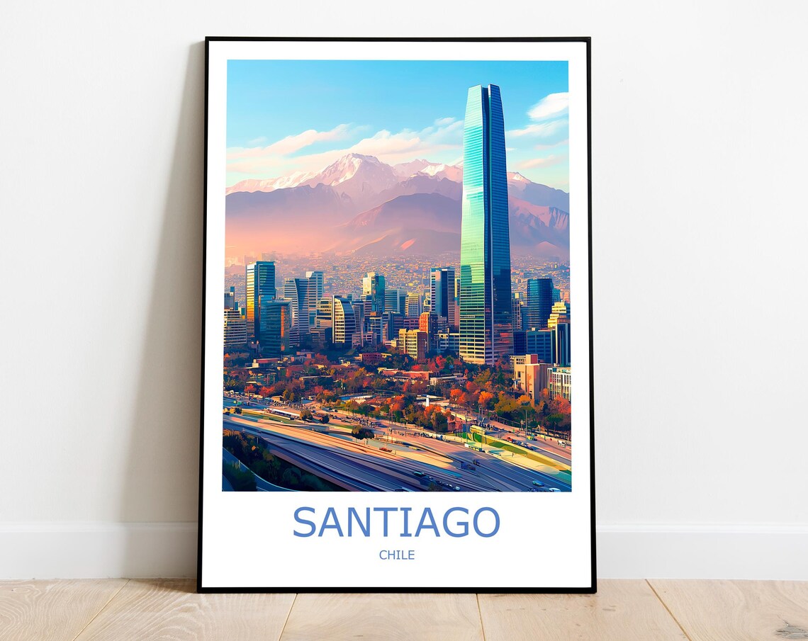 Santiago Chile Skyline With Gran Torre And Andes Mountains Poster