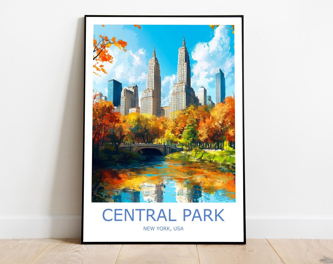 Central Park Autumn Lake Reflections Manhattan Skyline NYC Poster