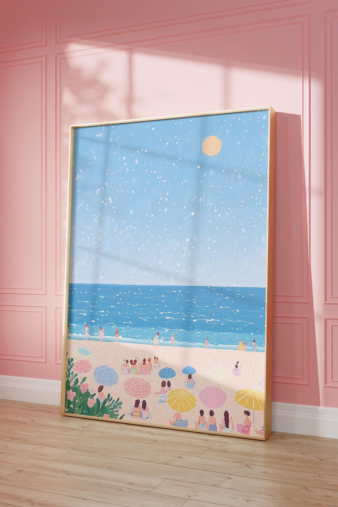 Sunny Beach Umbrellas Pastel Coastal Summer Scene Decor Wall Art